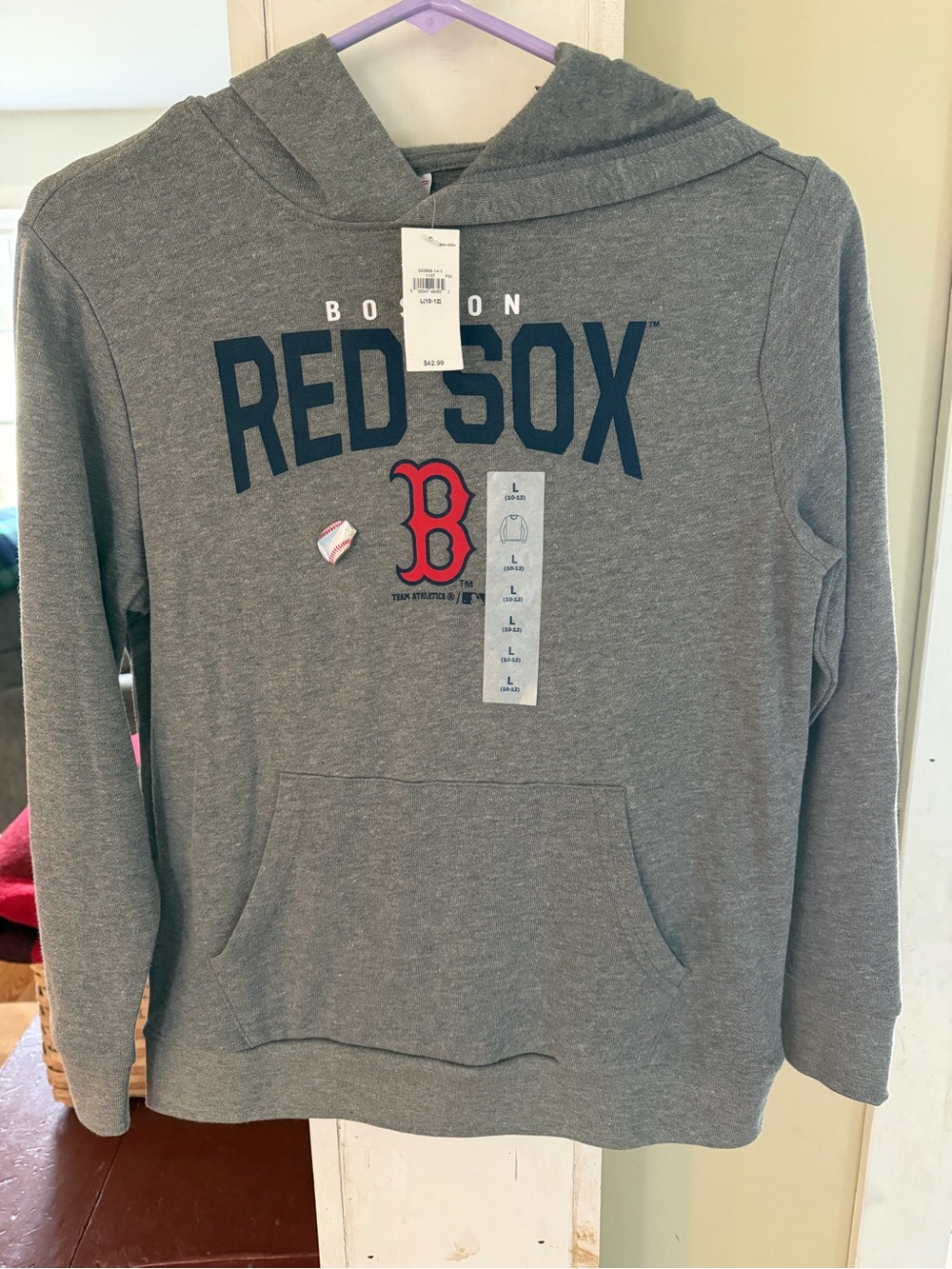 NEW, kids Boston Red Sox lightweight gray hoodie.  Size Large 10/12